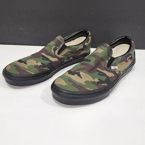 Vans Customs Camo Slip-On Black Green Men’s Shoes Size 9W